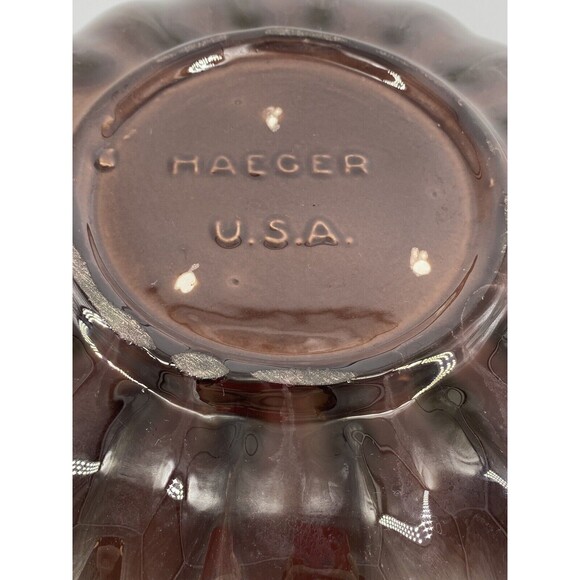 Vintage Royal Haeger Pottery Green & Brown Console Shallow Scalloped Bowl 13" - Picture 4 of 5